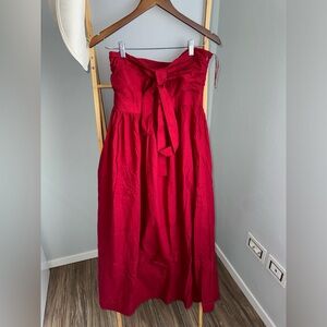 Strapless Red Tie-Waist Maxi Dress